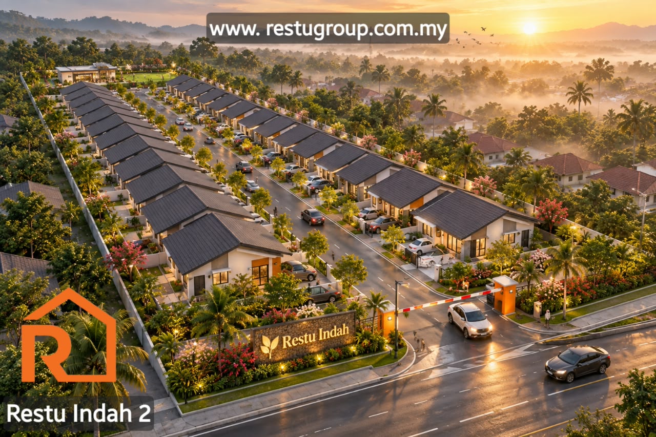 Pandangan udara pintu masuk berpengawal Restu Indah 2, Pulau Indah, Selangor